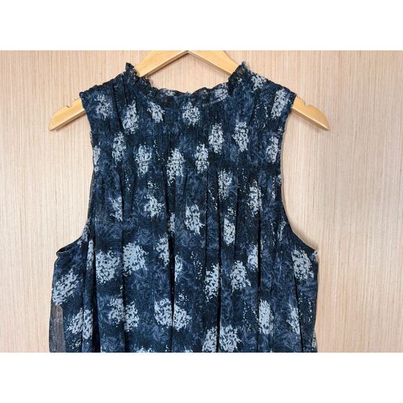 Joie Baltic Print Smocked Dress Womens Size Large Sleeveless Blue Fairy Grunge - Picture 2 of 11